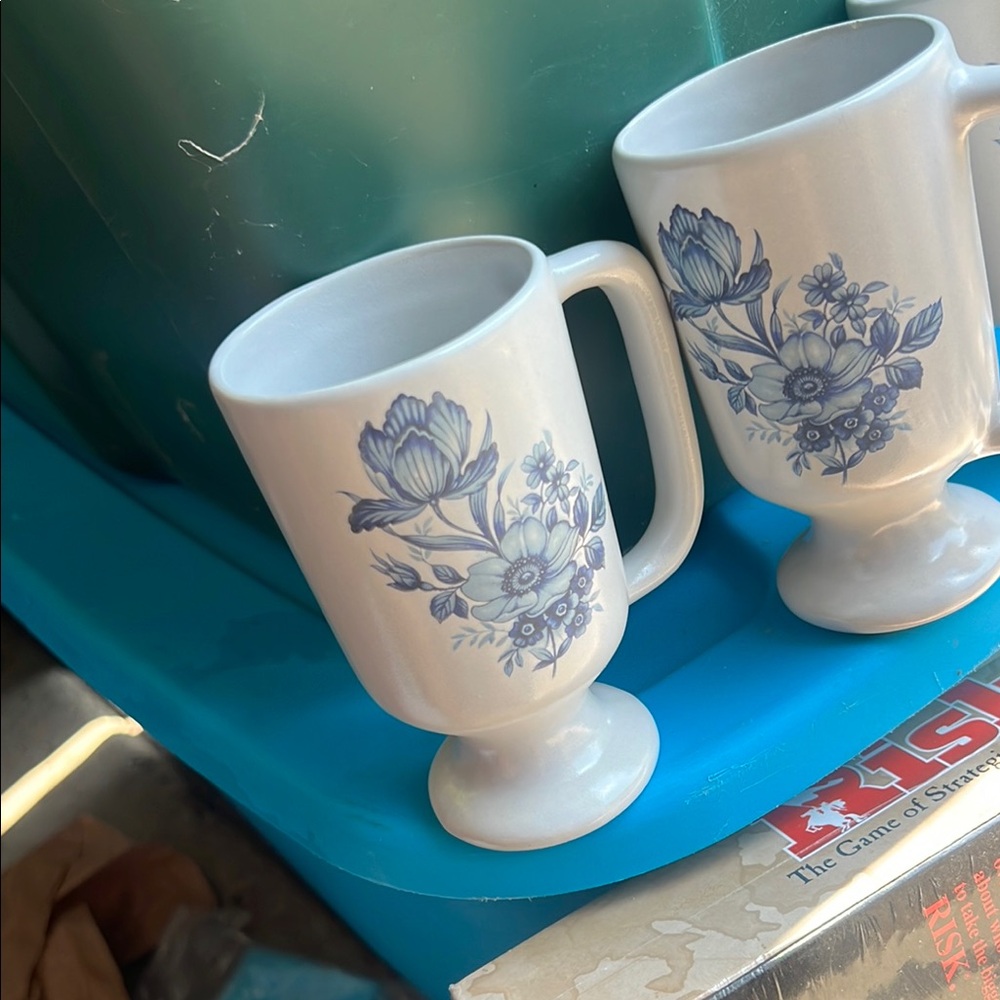 Floral Blue and White Ceramic Mugs